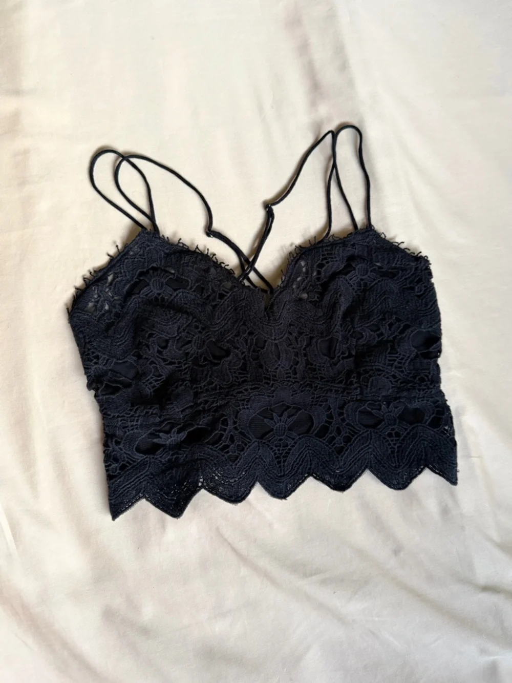 Free People FP One‎ Black Lace Bralette Cami Scalloped Hem M